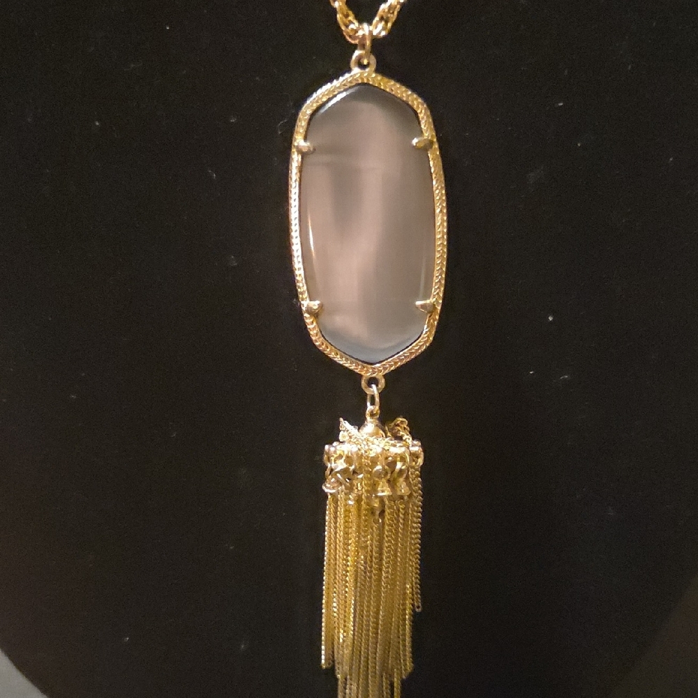 Kendra Scott Rayne Gray Cats Eye Stone Necklace - Picture 4 of 4